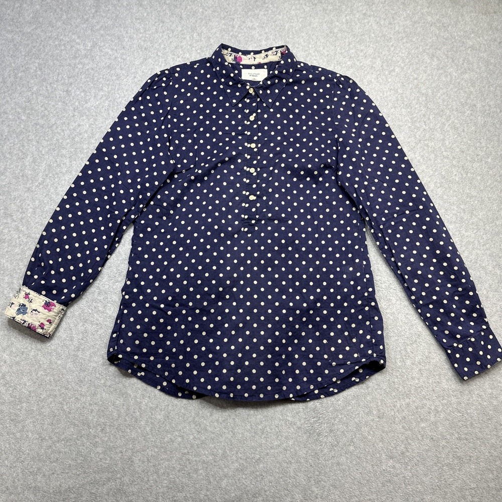 Trovata Birds of Paradis Top Small Blue Polka Dot Sheer Insert Popover Flip Cuff